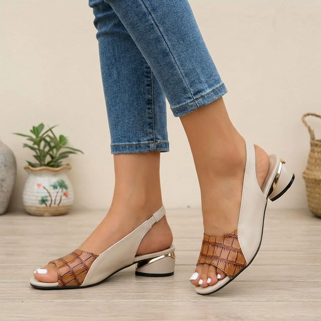 Croc-Embossed Slingback Sandals with Metallic Heel Accent