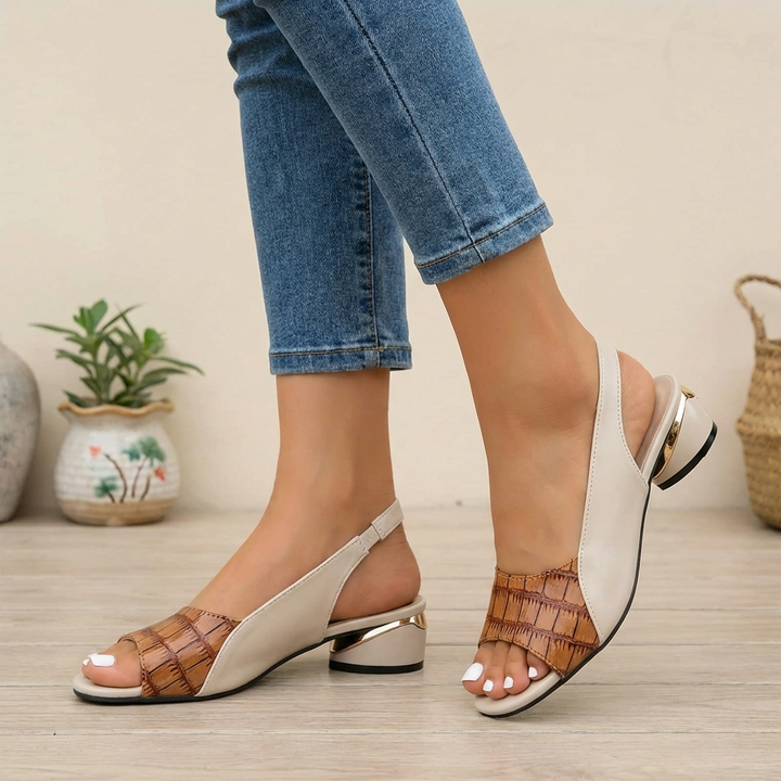 Croc-Embossed Slingback Sandals with Metallic Heel Accent