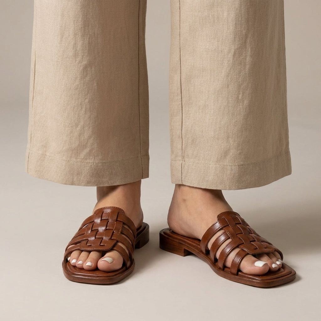 Italian Woven Slides with Square Toe and Slip-On Comfort