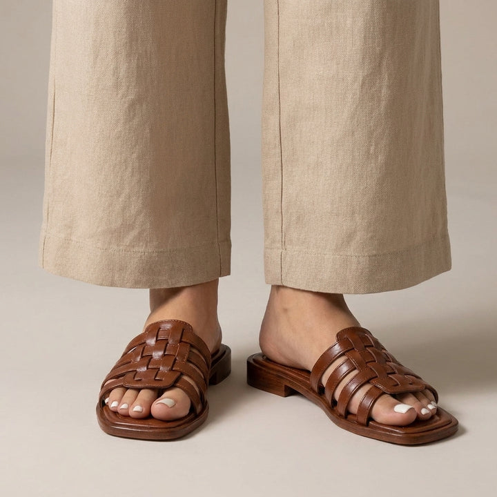 Italian Woven Slides with Square Toe and Slip-On Comfort