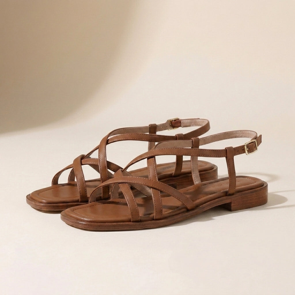 Minimalist Italian Strappy Sandals with Square Toe Silhouette