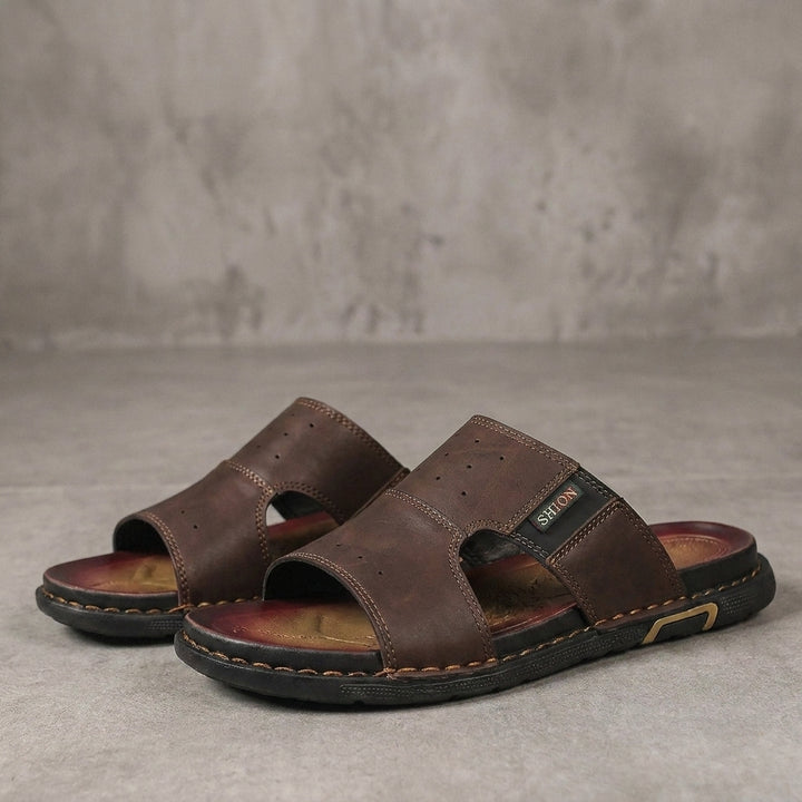 Classic Cross Strap Slide Sandals with Contrast Stitch Detailing