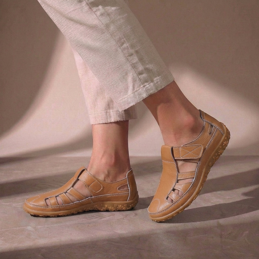 Cutout Orthopedic Flats with Hook and Loop Strap Closure