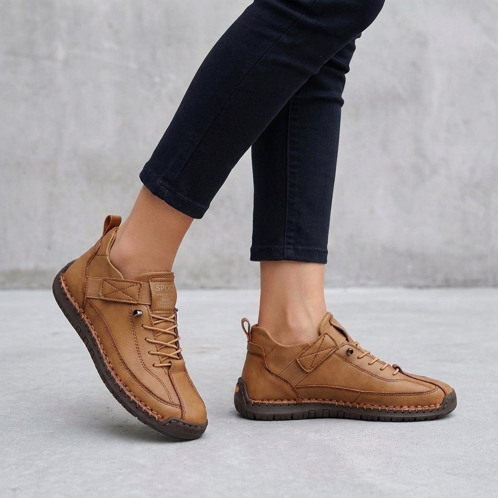 Ankle Sneakers with Whipstitch Detailing and Adjustable Strap
