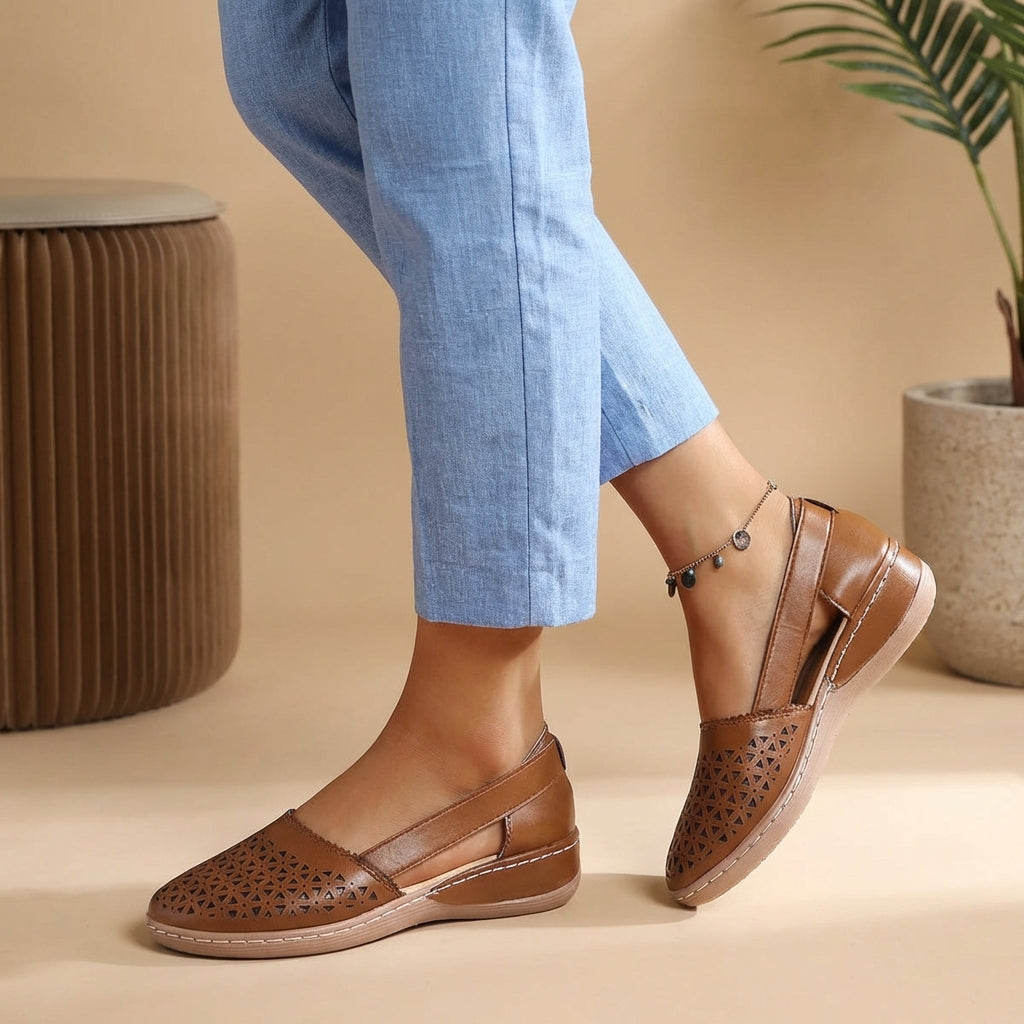 Sculpted Loafers with Perforated Detail and Wedge Heel