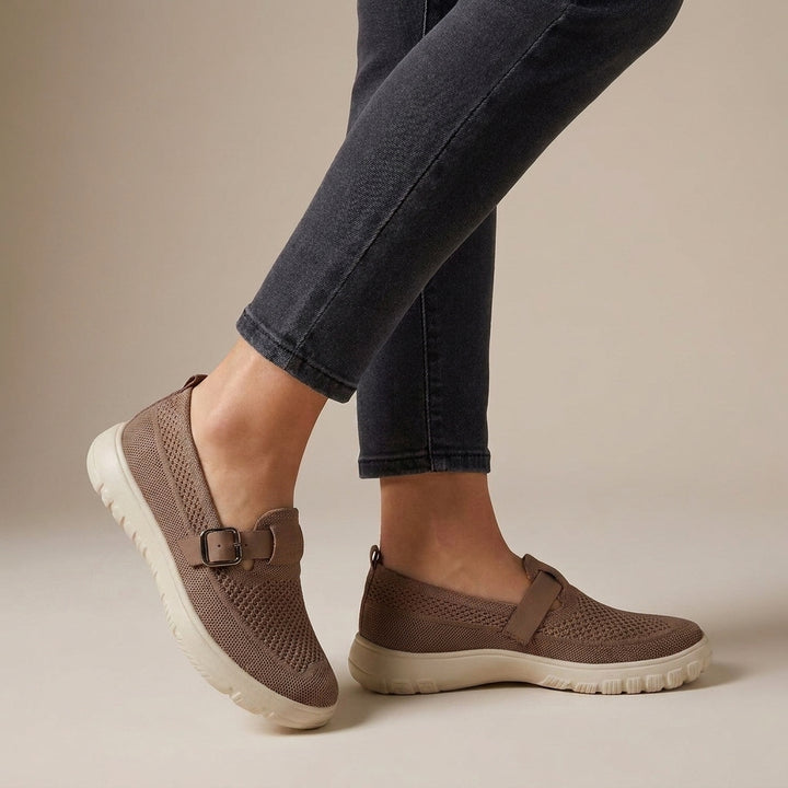 Slip-On Orthopedic Loafers with Breathable Knit and Buckle Detail