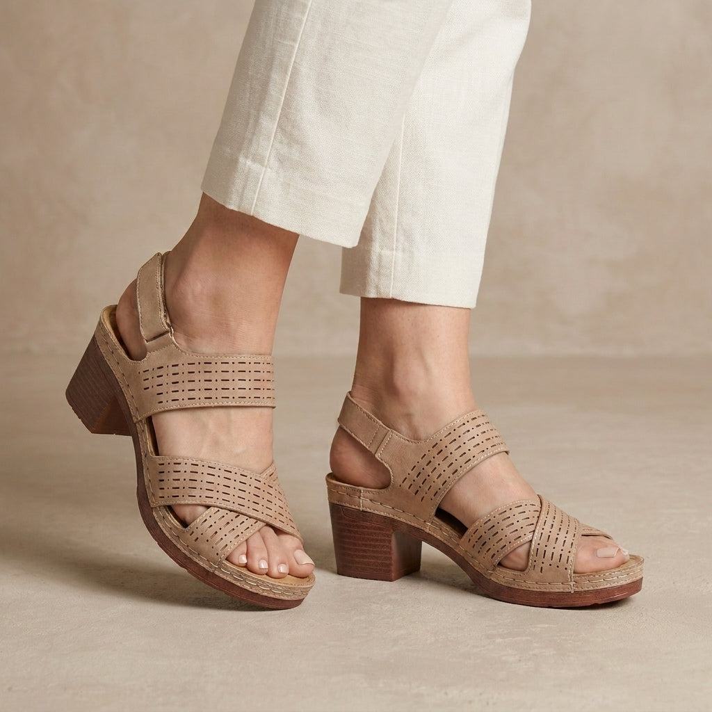 Breathable Block Heel Sandals with Cross Strap Open Toe Design