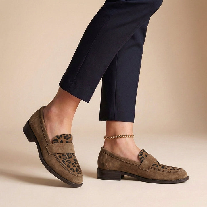 Leopard Accent Penny Loafers with Refined Suede Finish