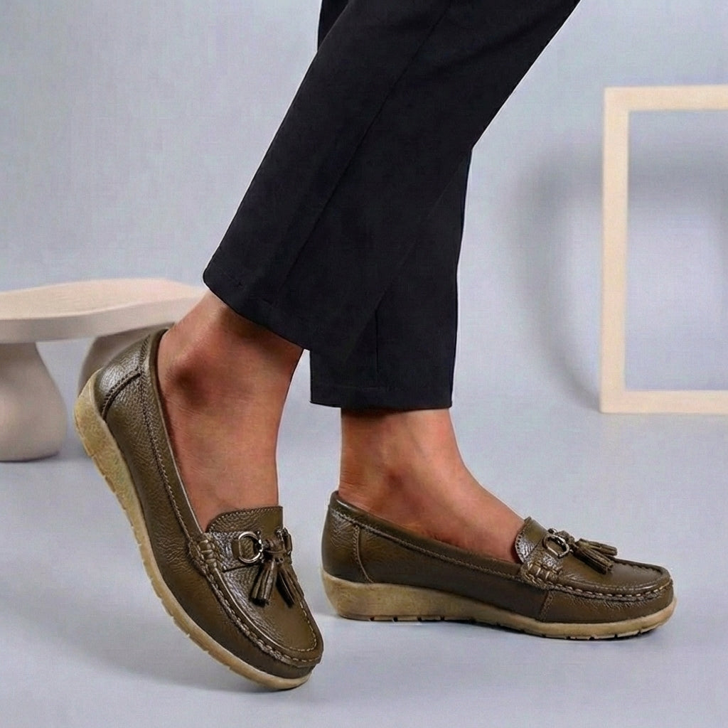Comfort Loafers with Tassel Detail and Contrast Stitching