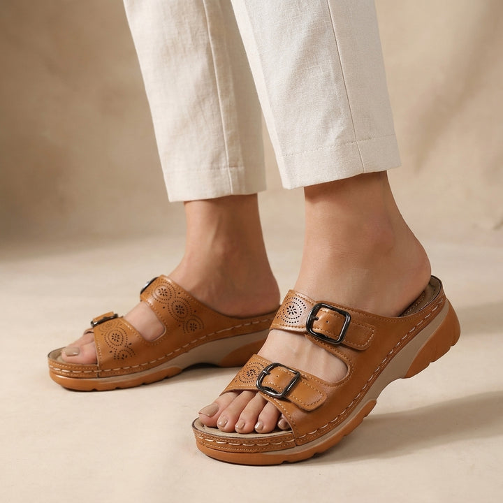 Orthopedic Slip-On Sandals with Adjustable Buckle Straps and Contoured Sole