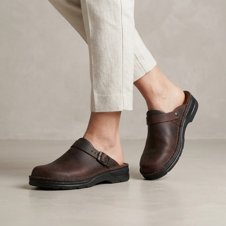 Classic Buckled Clog Slides with Rounded Closed Toe Design