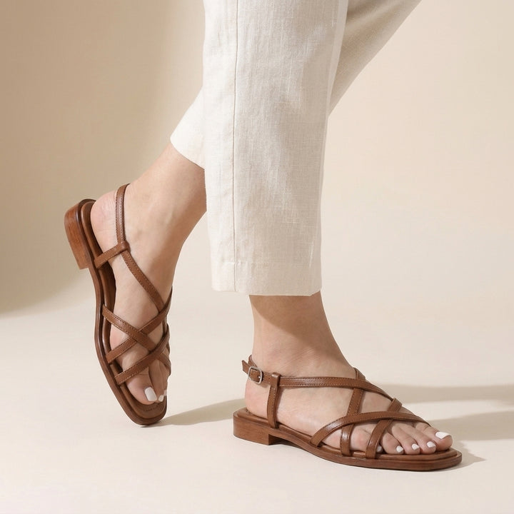 Minimalist Italian Strappy Sandals with Square Toe Silhouette