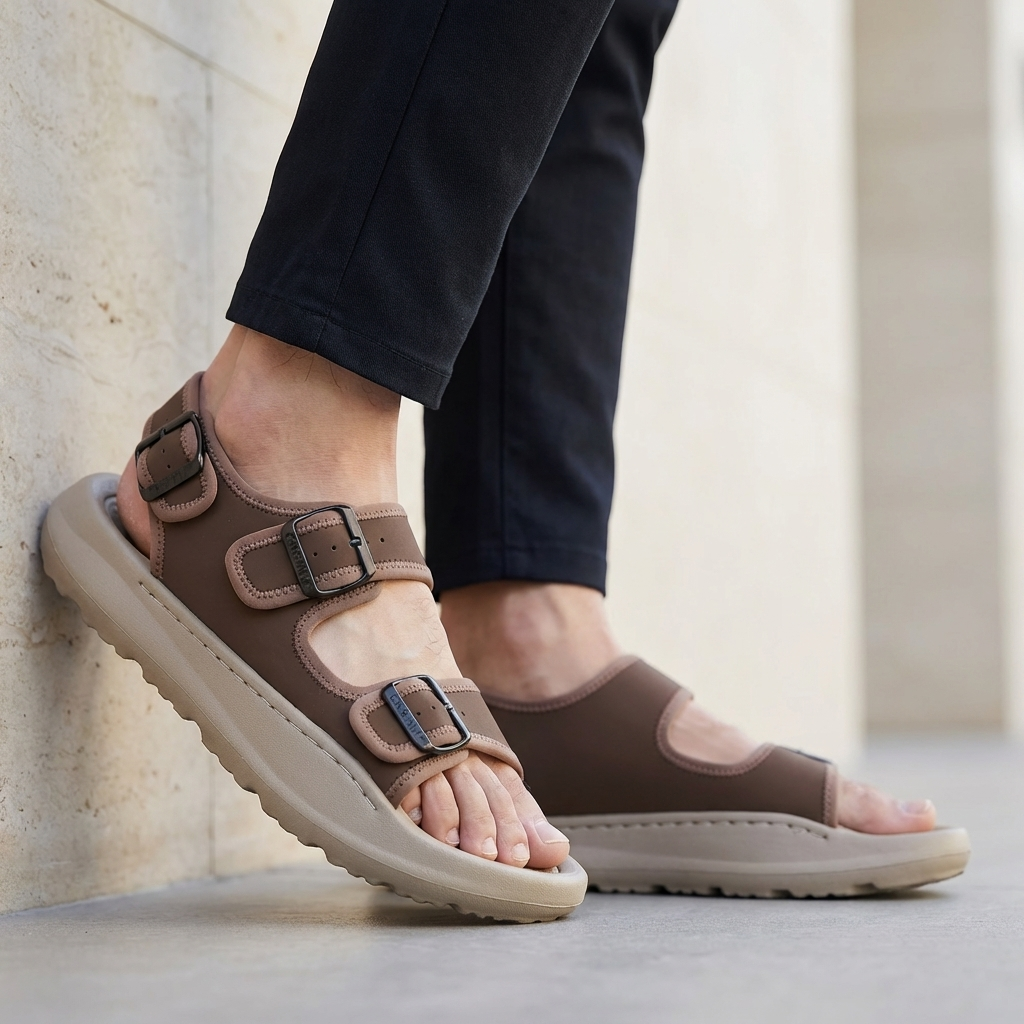 Dual Buckle Comfort Sandals with Cushioned Contoured Sole