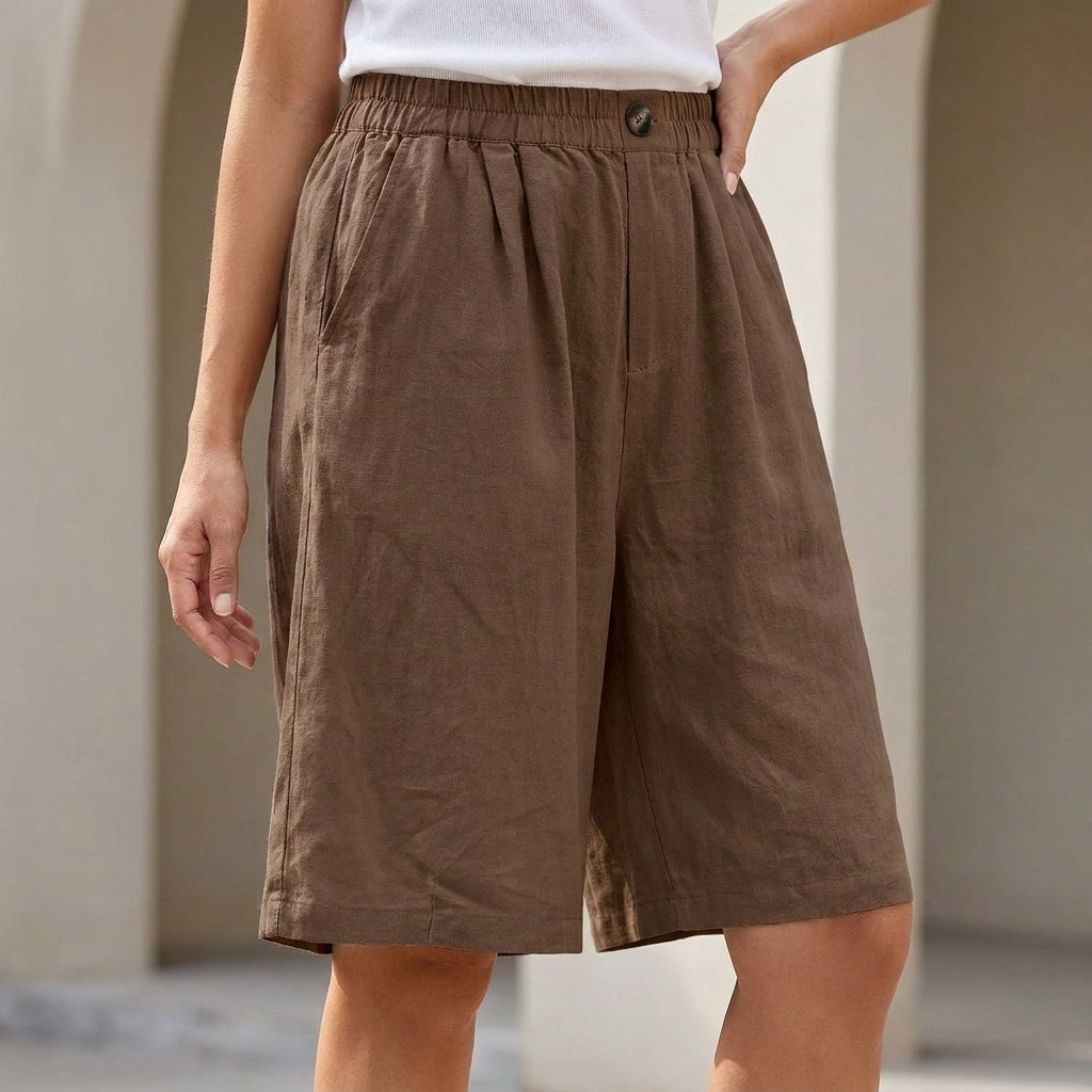 Relaxed Bermuda Shorts with Elastic Waistband and Side Pockets