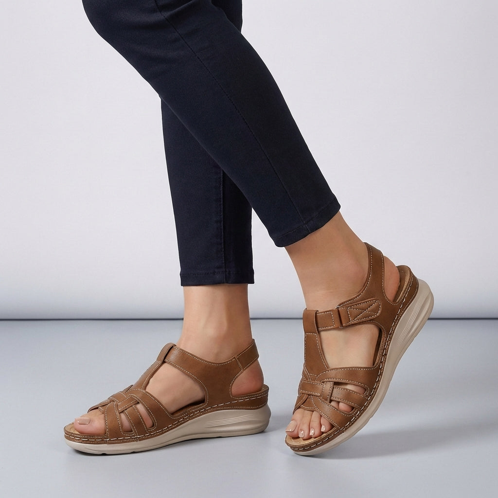 Retro-Inspired Orthopedic Wedge Sandals with Interwoven Straps