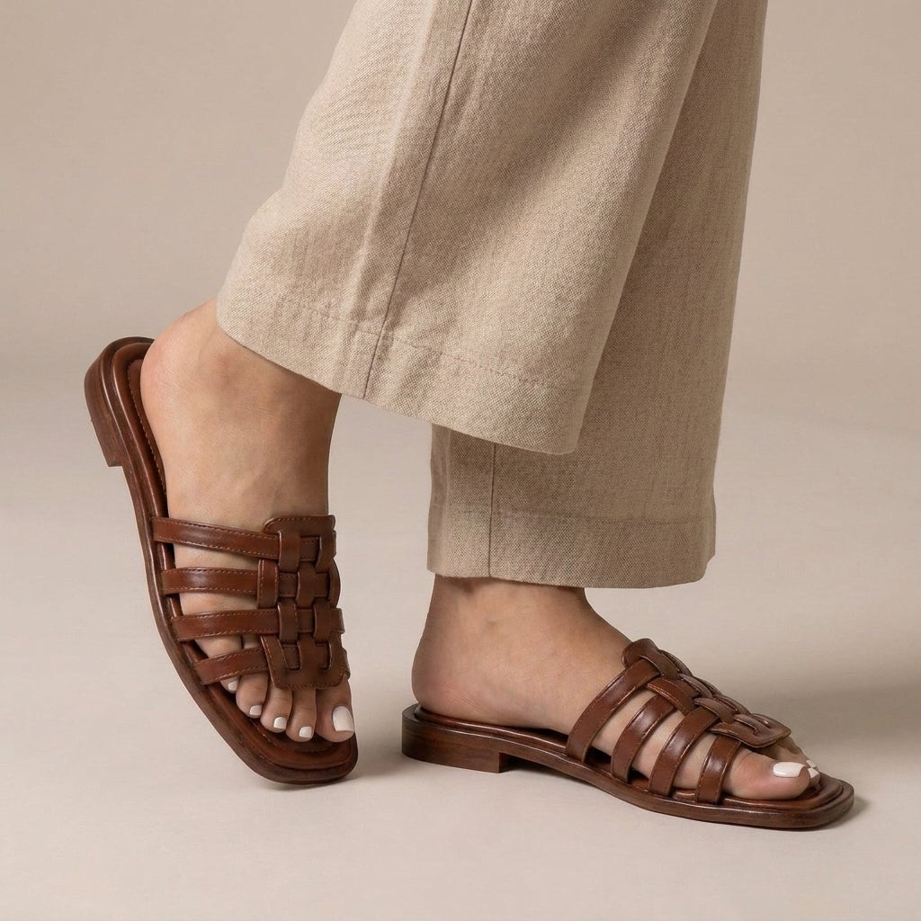 Italian Woven Slides with Square Toe and Slip-On Comfort