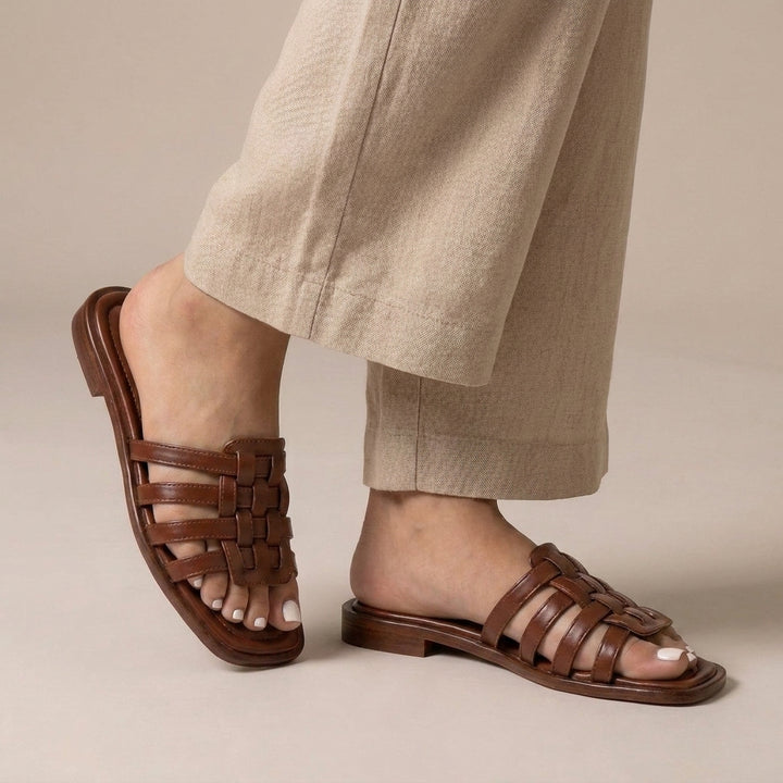 Italian Woven Slides with Square Toe and Slip-On Comfort