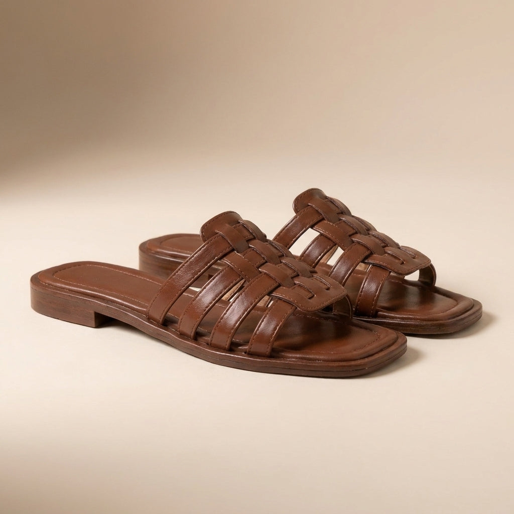 Italian Woven Slides with Square Toe and Slip-On Comfort