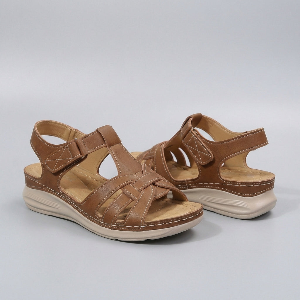 Retro-Inspired Orthopedic Wedge Sandals with Interwoven Straps