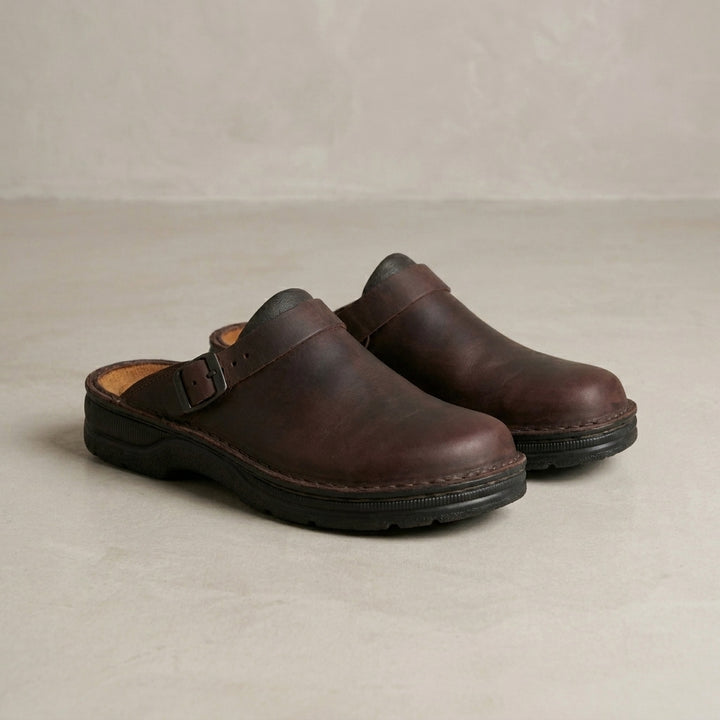 Classic Buckled Clog Slides with Rounded Closed Toe Design