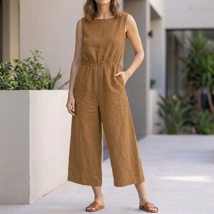 Sleeveless Wide-Leg Jumpsuit with Elastic Waist and Pockets