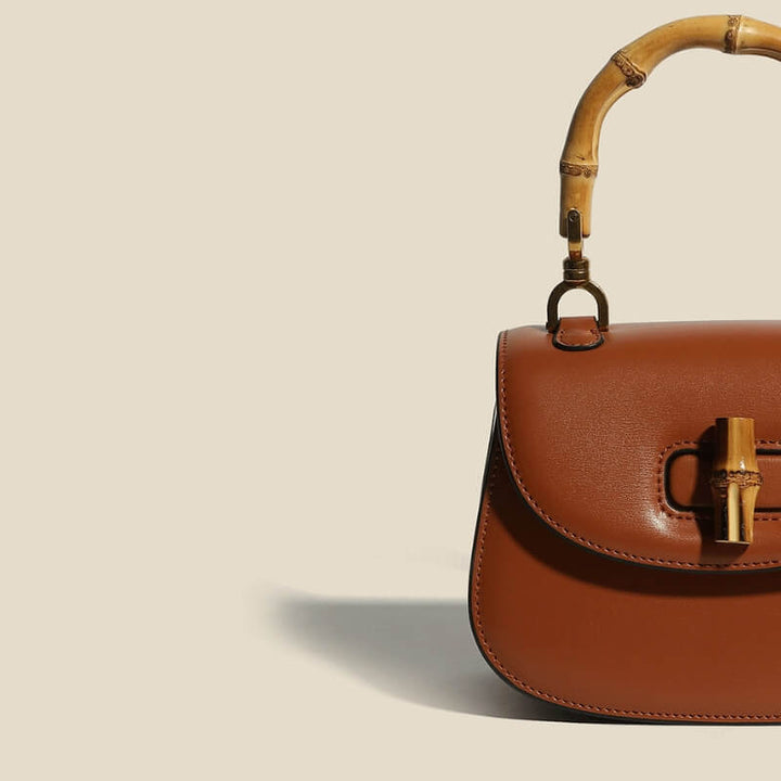 Bamboo Handle Structured Crossbody Satchel with Signature Turn Lock