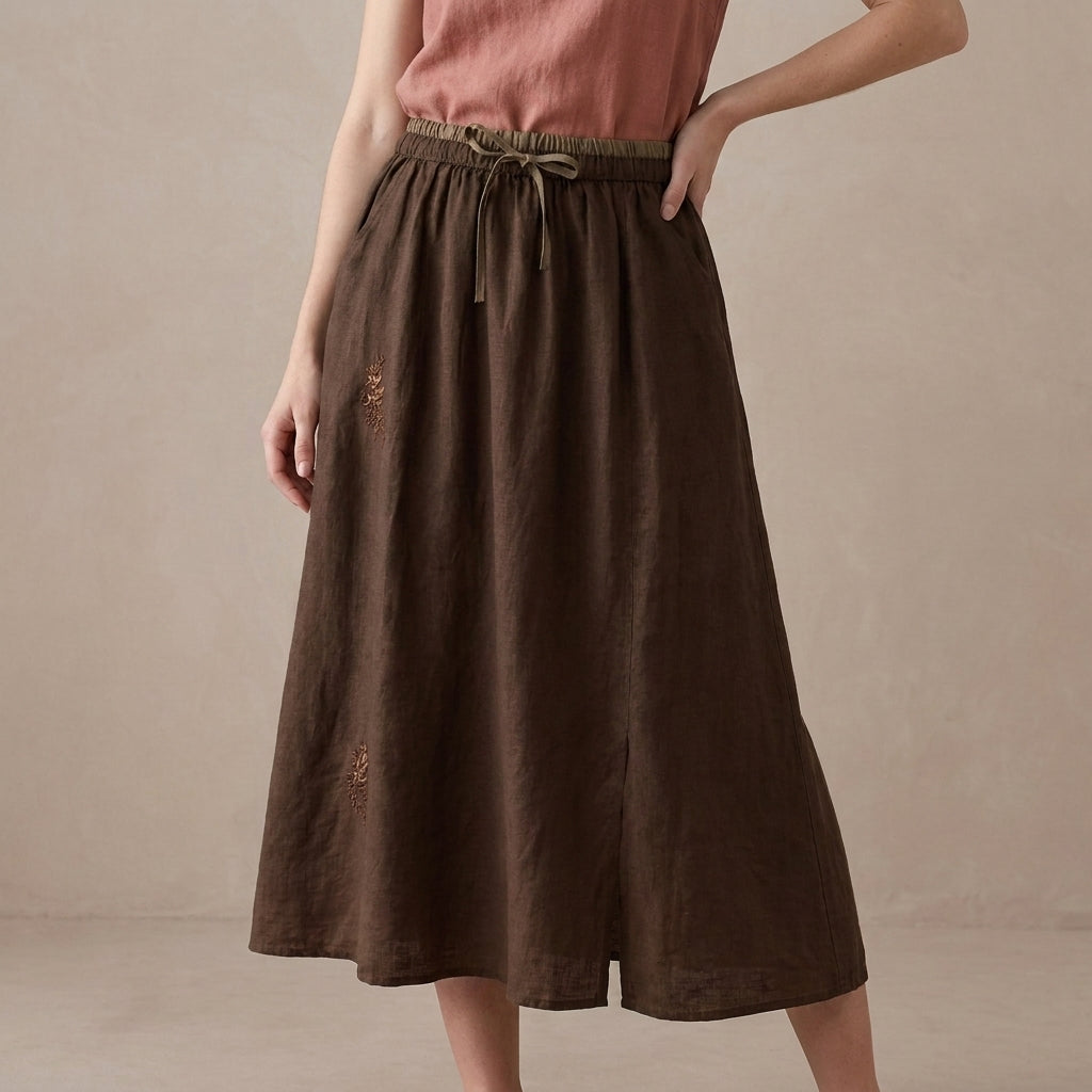 Flowing Drawstring Maxi Skirt with Soft A Line Silhouette