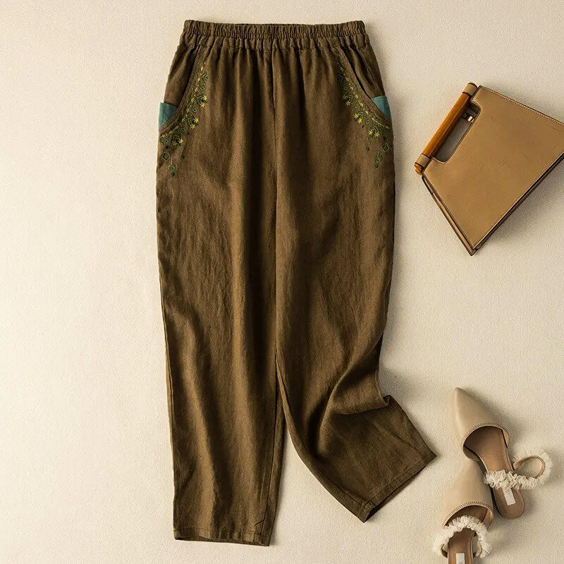 Relaxed Fit Straight-Leg Pants with Elastic Waist and Pocket Detail