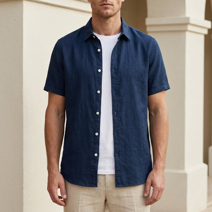 Relaxed Short Sleeve Button Front Shirt with Rolled Cuffs