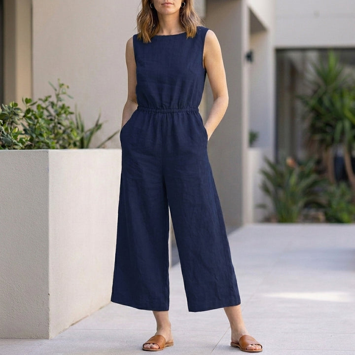 Sleeveless Wide-Leg Jumpsuit with Elastic Waist and Pockets