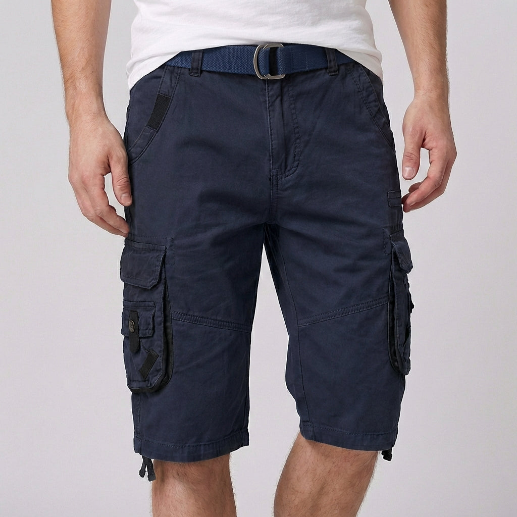 Relaxed Cargo Shorts with Adjustable Belt and Multi-Pocket Detail