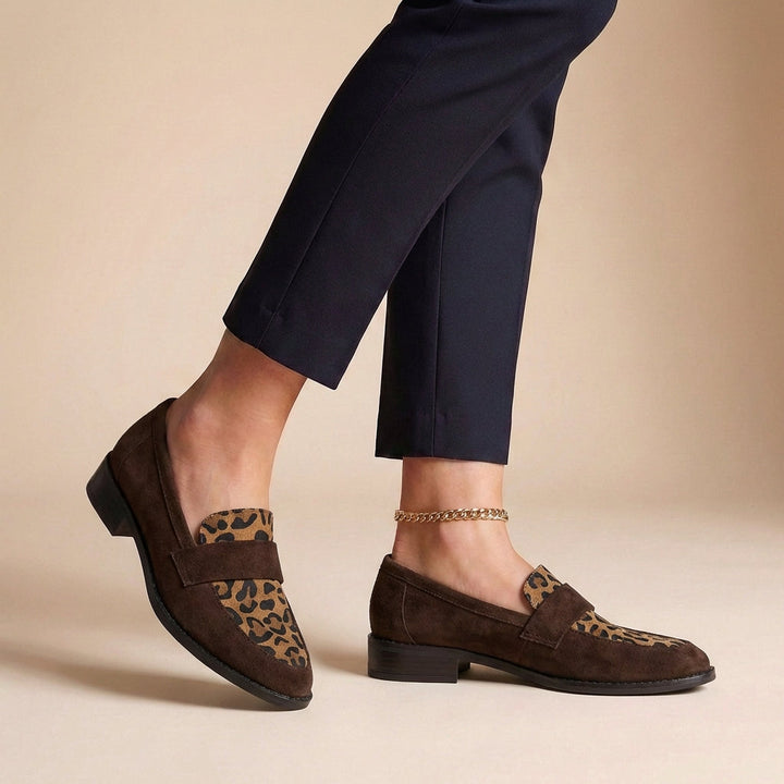 Leopard Accent Penny Loafers with Refined Suede Finish