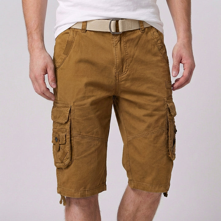 Relaxed Cargo Shorts with Adjustable Belt and Multi-Pocket Detail