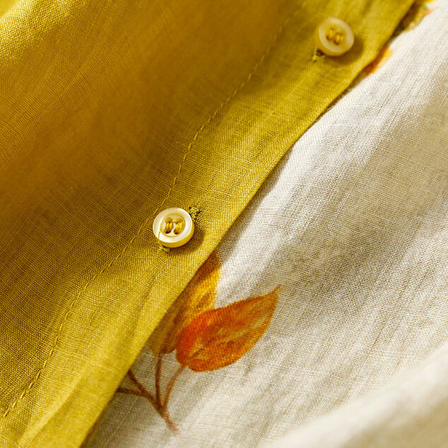 Floral Colorblock Linen Blend Button-Up Shirt with Relaxed Silhouette
