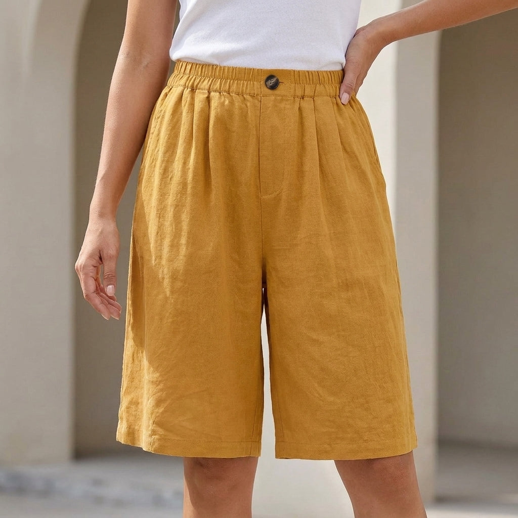 Relaxed Bermuda Shorts with Elastic Waistband and Side Pockets