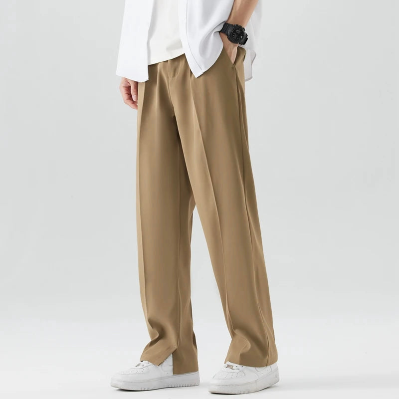 Theodore Relaxed Fit Trousers | Pleated Split Hem Trousers