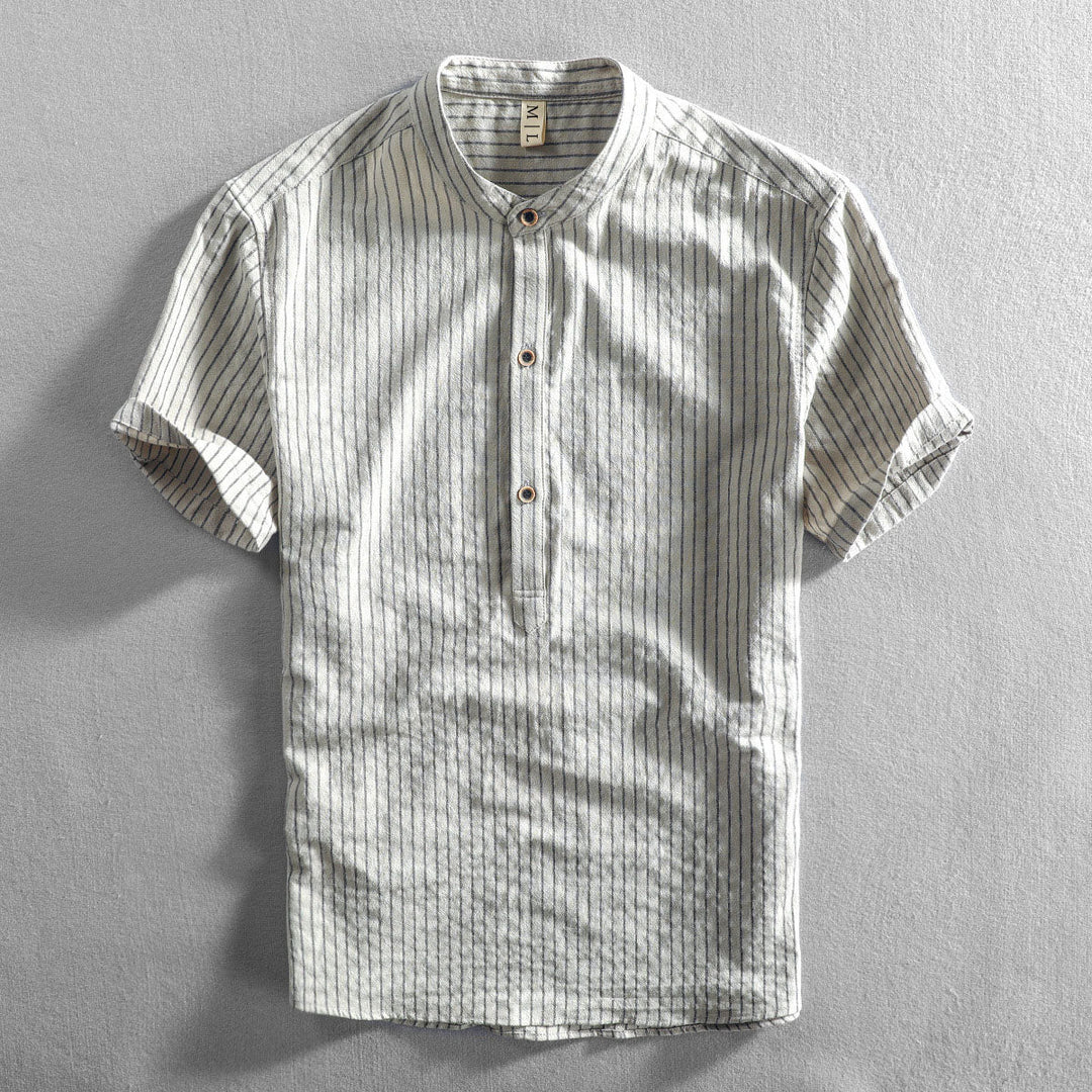 Felix Grant Relaxed Mandarin Collar Shirt with Vertical Stripes