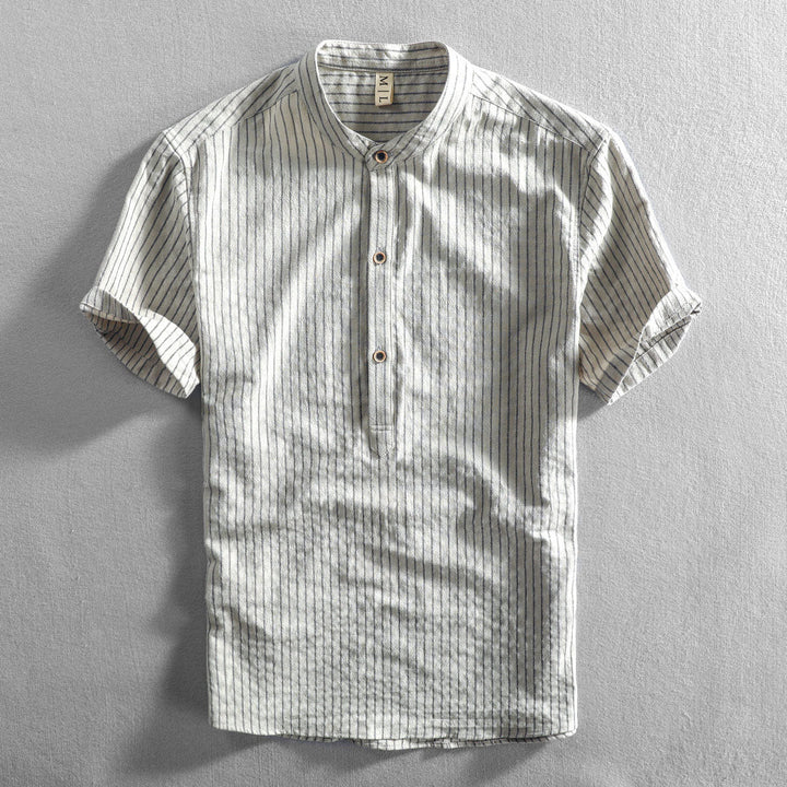 Felix Grant Relaxed Mandarin Collar Shirt with Vertical Stripes