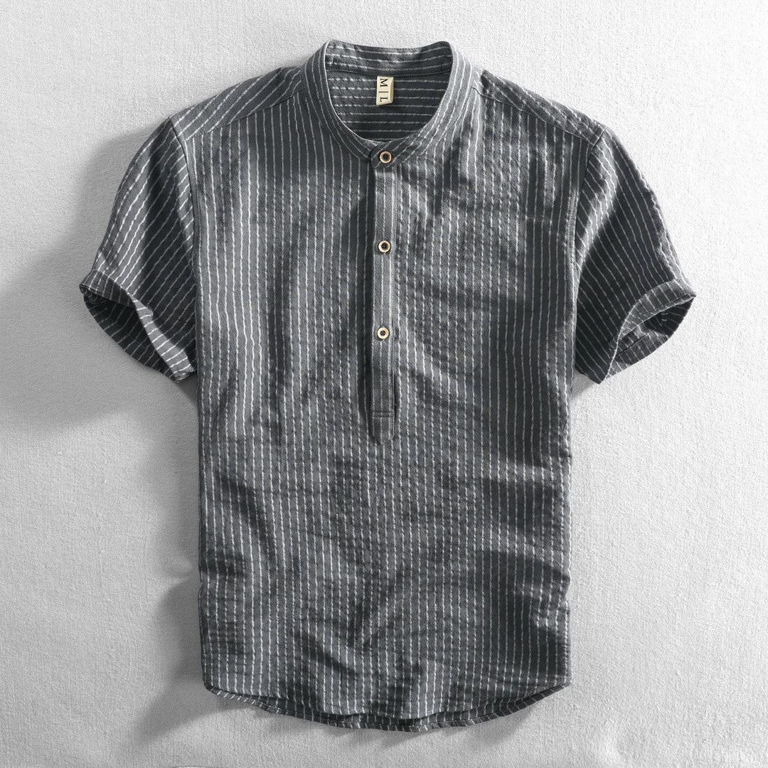 Felix Grant Relaxed Mandarin Collar Shirt with Vertical Stripes