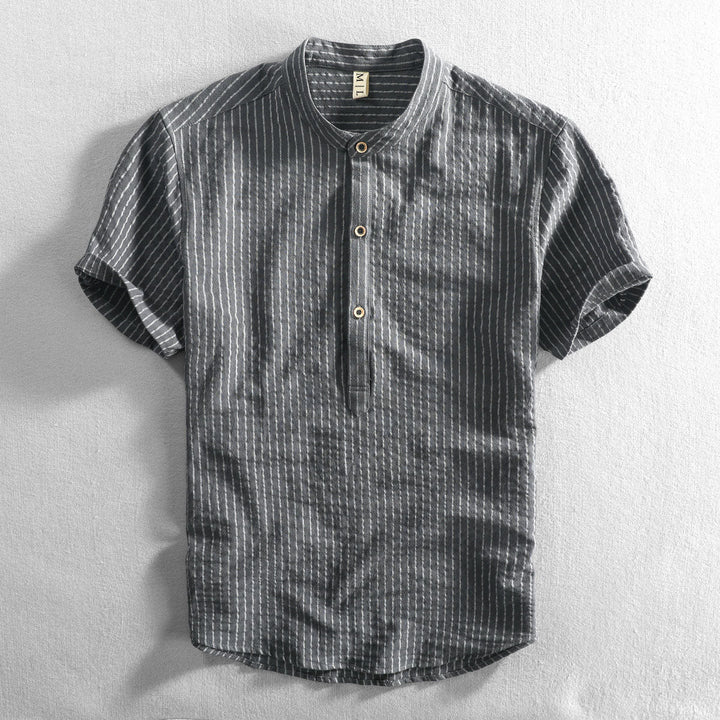 Felix Grant Relaxed Mandarin Collar Shirt with Vertical Stripes