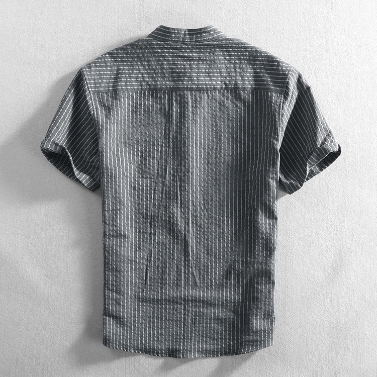 Felix Grant Relaxed Mandarin Collar Shirt with Vertical Stripes