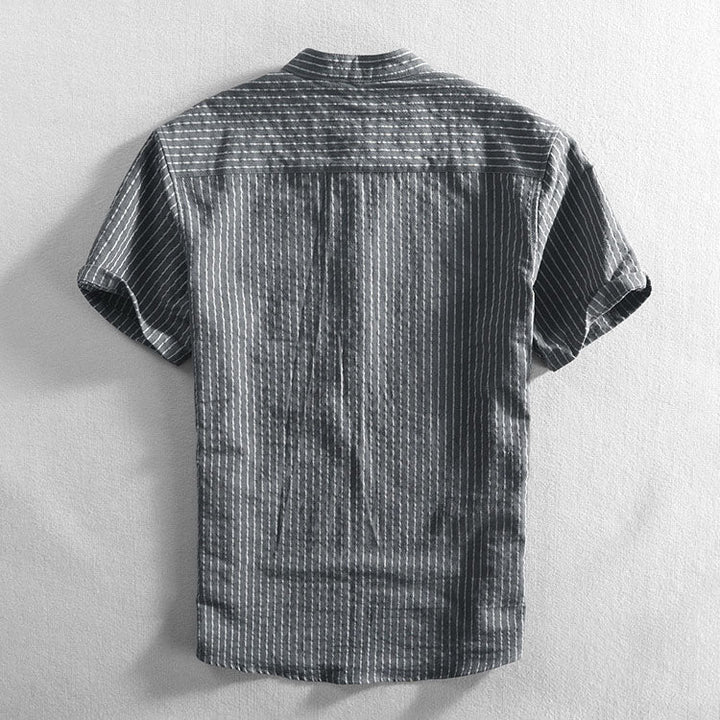 Felix Grant Relaxed Mandarin Collar Shirt with Vertical Stripes