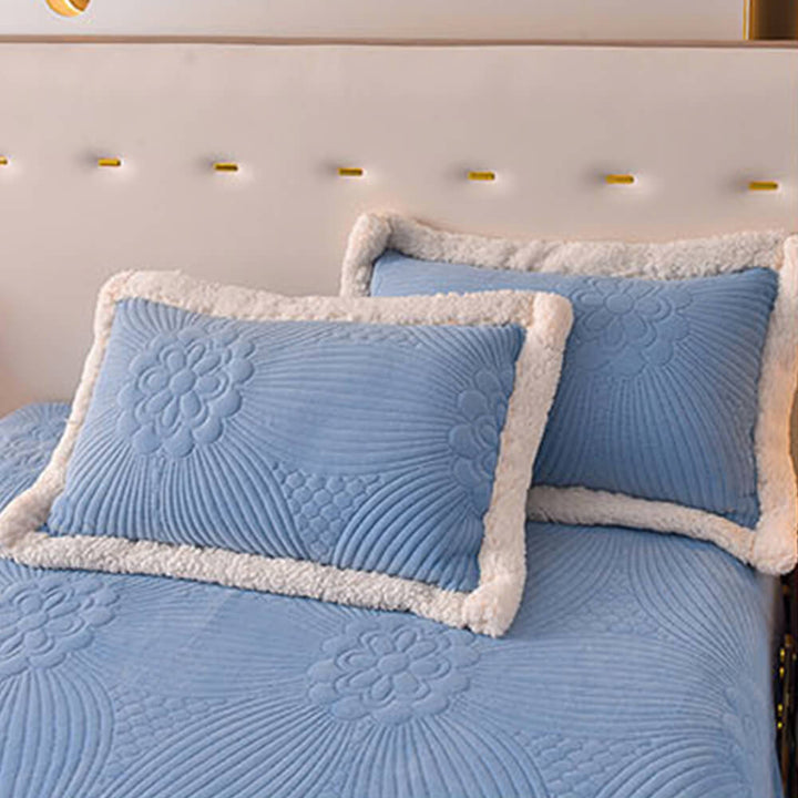 Quilted Bed Skirt Set With Plush Fleece Trim