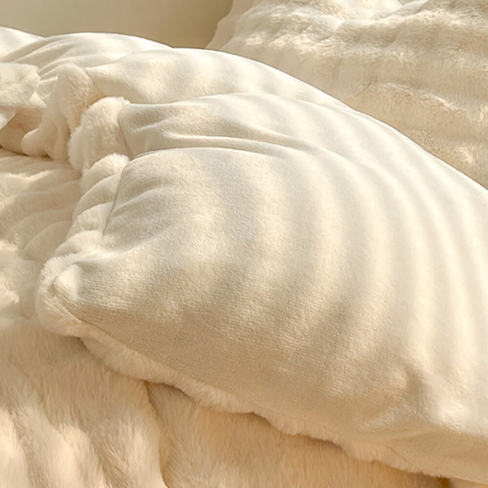 Faux Rabbit Fur Bed Sheet Set With Plush Texture