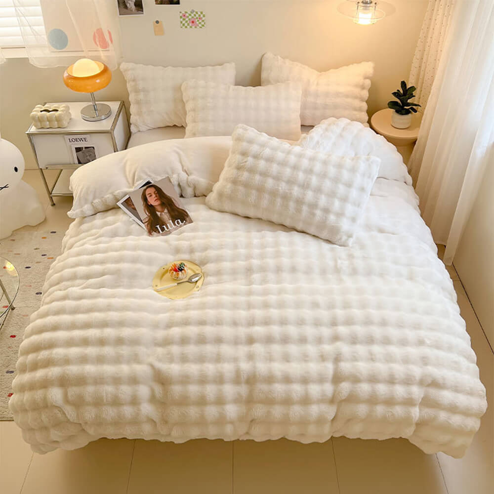 Faux Rabbit Fur Bed Sheet Set With Plush Texture