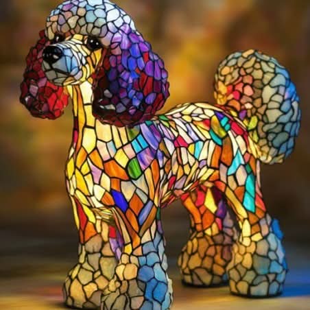 Art Deco Stained Glass Dog Table Lamp