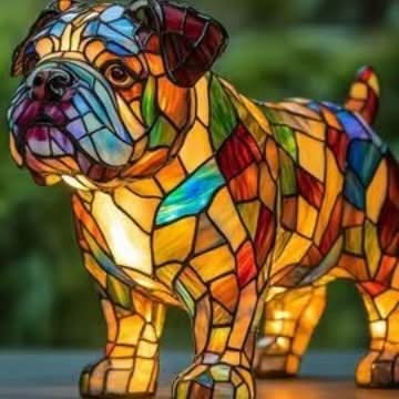 Art Deco Stained Glass Dog Table Lamp