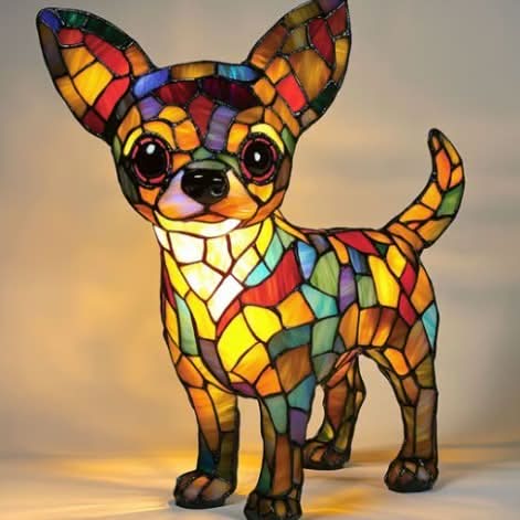 Art Deco Stained Glass Dog Table Lamp