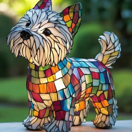 Art Deco Stained Glass Dog Table Lamp