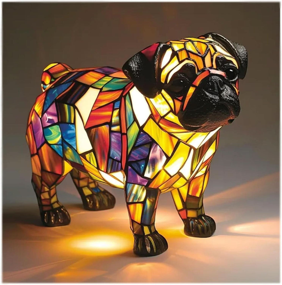 Art Deco Stained Glass Dog Table Lamp